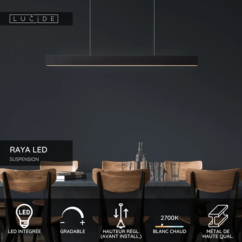 Lucide RAYA LED - Suspension - LED Dim. - 1x36W 2700K - Noir - USP